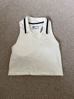Fila Cream Sleeveless Polo with Navy Collar Stripes